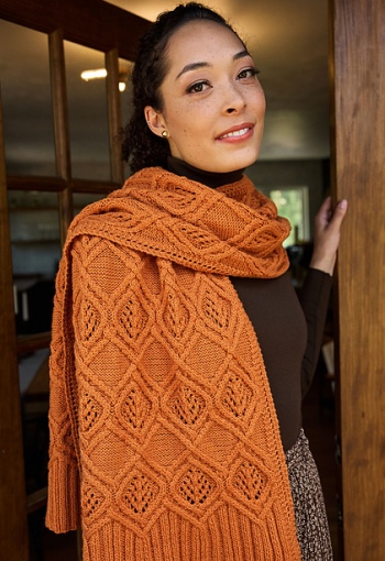 Conifer Grove Stole by Susanna IC; Published in Interweave Knits, Winter 2024; Photo © Interweave/Golden Peak Media